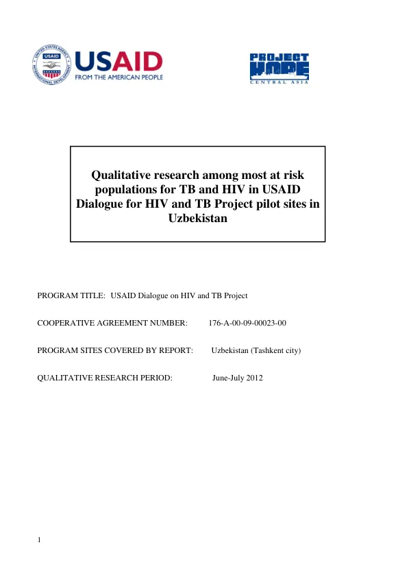Qualitative research among most at risk populations for TB and HIV in USAID Dialogue for HIV and TB Project pilot sites in Uzbekistan
