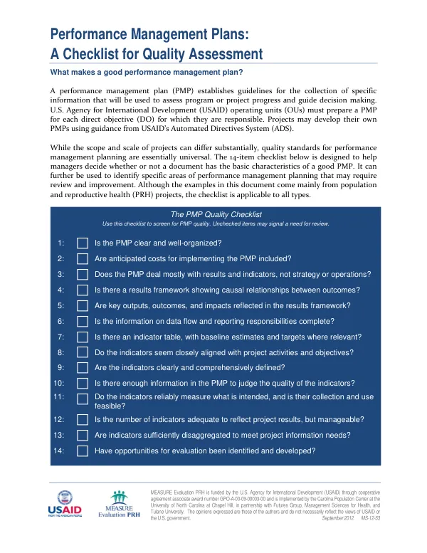 Performance Management Plans: A Checklist for Quality Assessment