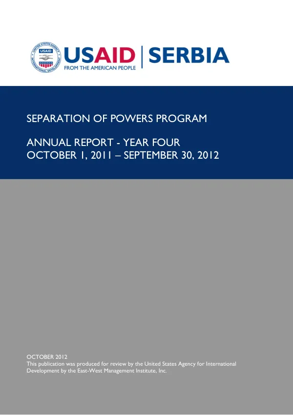 Separation of Powers Program in Serbia (SPP) Annual Report for Year Four Oct 1, 2011 - Sept 30, 2012