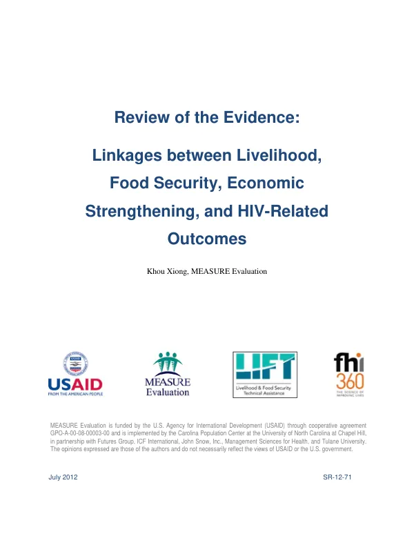 Review of the Evidence: Linkages between Livelihood, Food Security, Economic Strengthening, and HIV-Related Outcomes