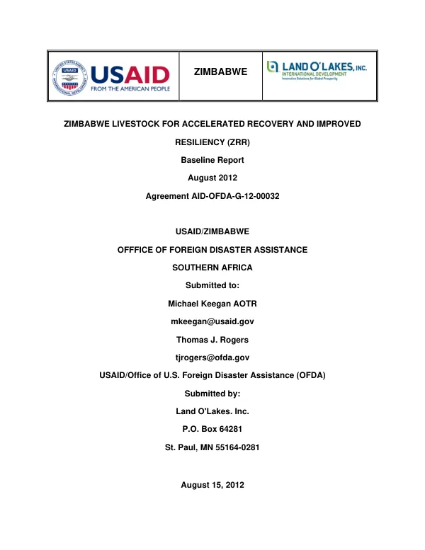 Zimbabwe Livestock for Accelerated Recovery and Improved Resiliency Baseline Report