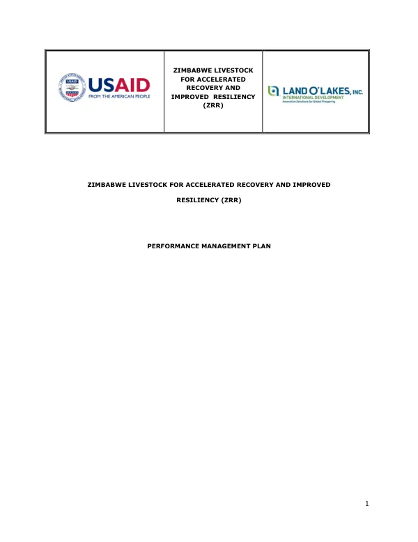 Zimbabwe Livestock for Accelerated Recovery and Improved Resiliency Performance Management Plan