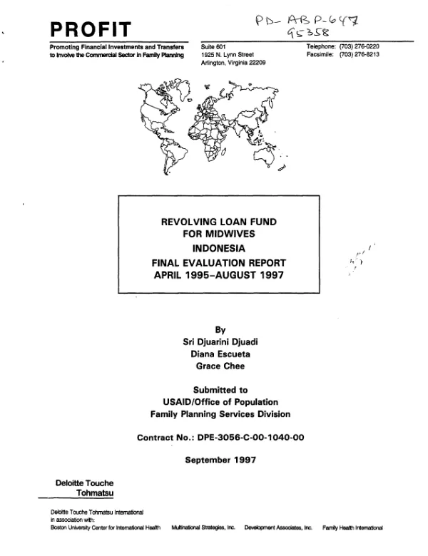 Revolving loan fund for midwives : Indonesia -- final evaluation report, April 1995-August 1997