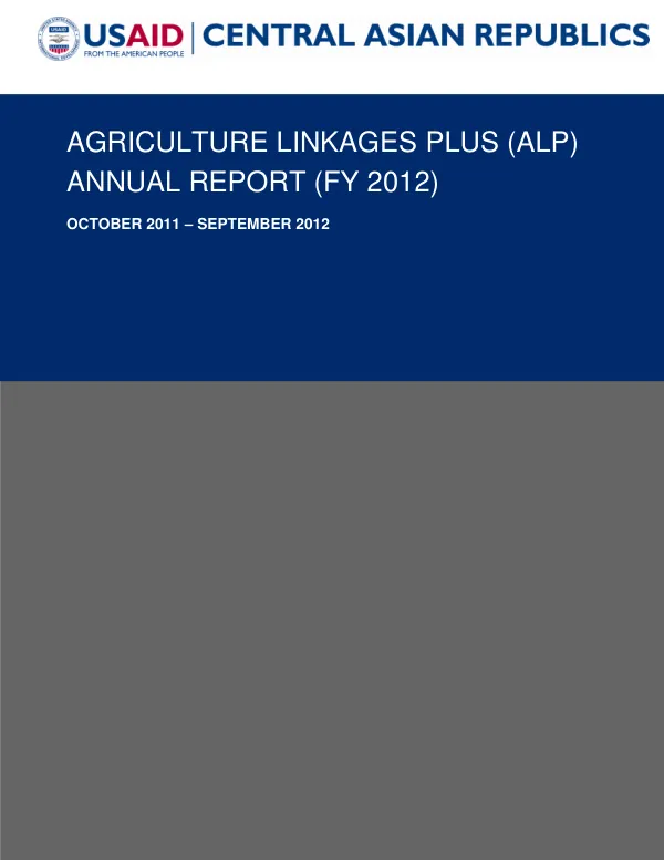 Agriculture linkages plus (ALP) annual report (FY 2012): October 2011 – September 2012