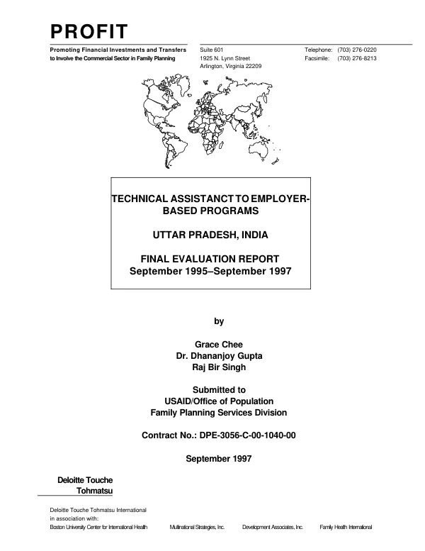 Technical assistance to employer-based programs : Uttar Pradesh, India -- final evaluation report, September 1995-September 1997