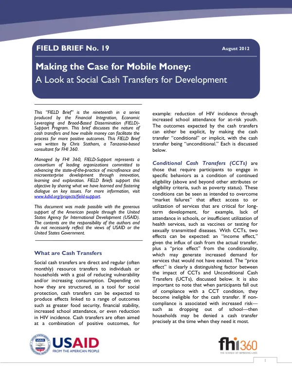 Making the Case for Mobile Money: A Look at Social Cash Transfers for Development