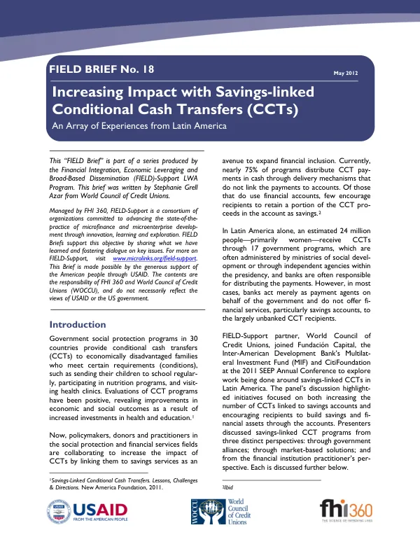 Increasing Impact with Savings-linked Conditional Cash Transfers (CCTs)