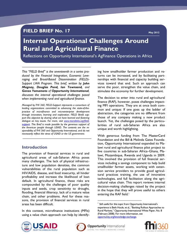 Internal Operational Challenges Around Rural and Agricultural Finance (RAF)