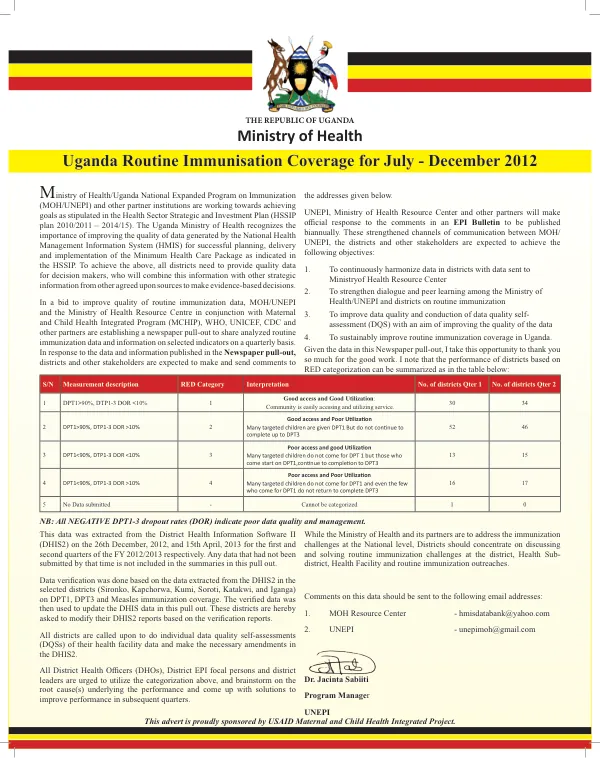 MCHIP Uganda Newspaper Pull-out: July-December 2012