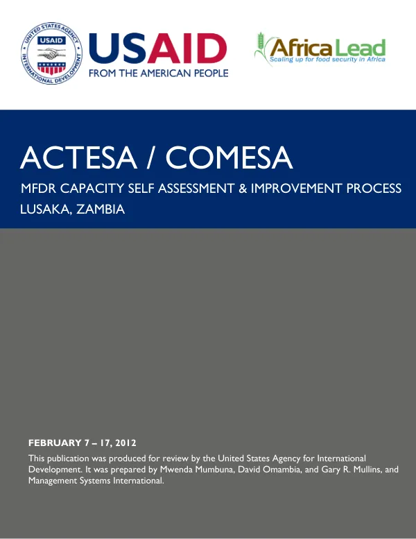 ACTESA/COMESA MFDR Capacity Self Assessment & Improvement Process
