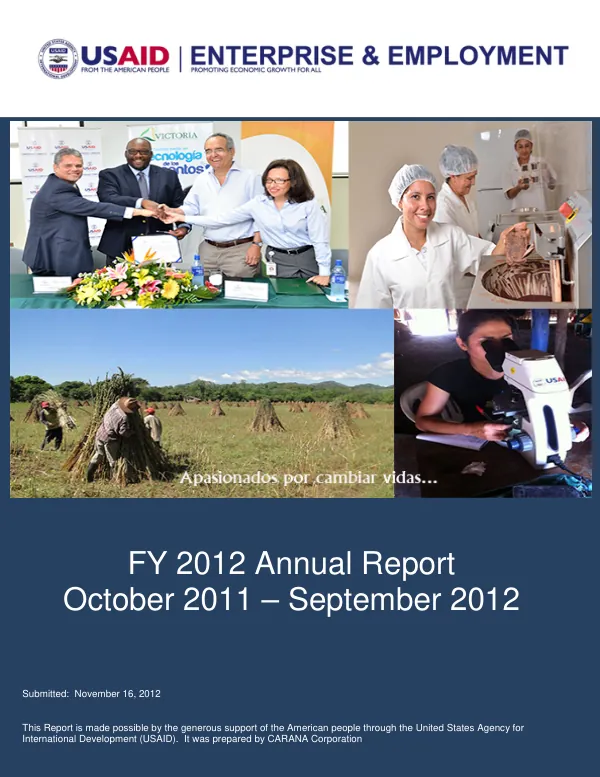 Enterprise and Employment FY 2012 Annual Report October 2011 - September 2012