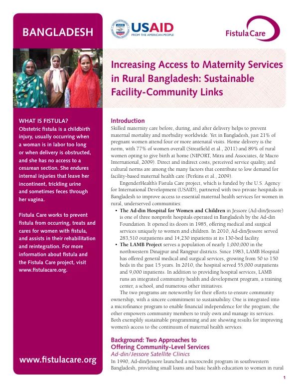 Increasing Access to Maternity Services in Rural Bangladesh: Sustainable Facility-Community Links