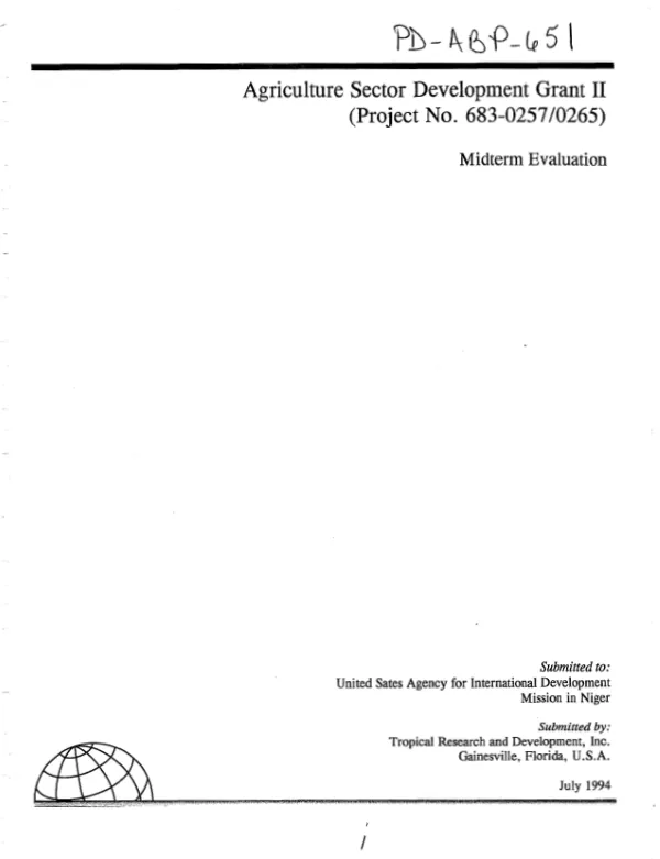 Agriculture sector development grant II (ASDG II) -- Niger (USAID program/project no. 683-0257/0265) : mid-term evaluation