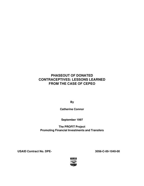 Phaseout of donated contraceptives : lessons learned from the case of CEPEO [Commodities Procurement Organization]