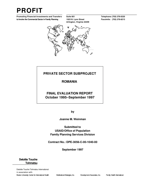 Private sector subproject : Romania -- final evaluation report : October 1995-September 1997