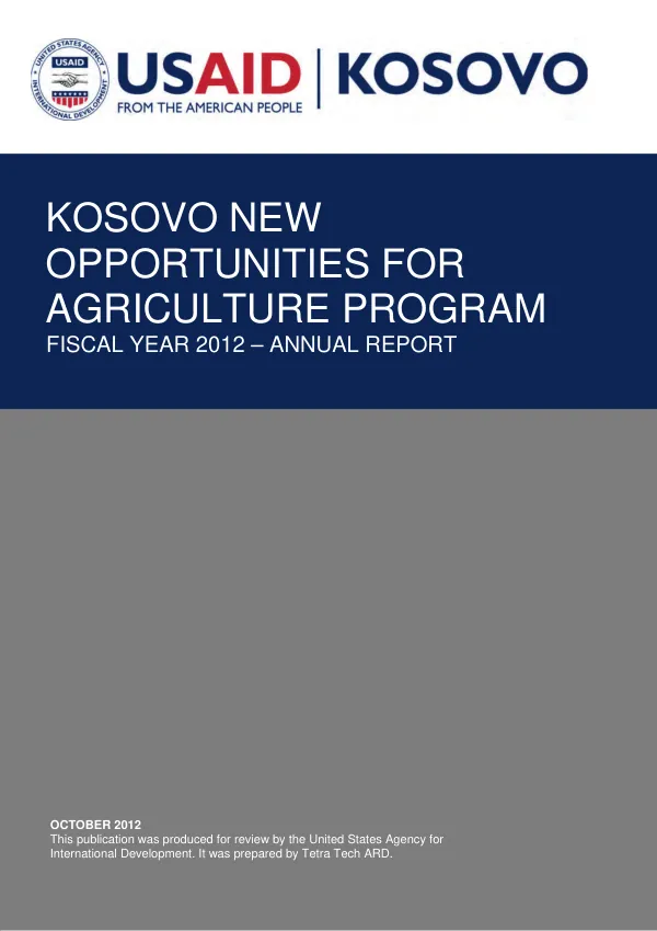 Kosovo New Opportunities for Agriculture Program: Fiscal Year 2012 - Annual Report