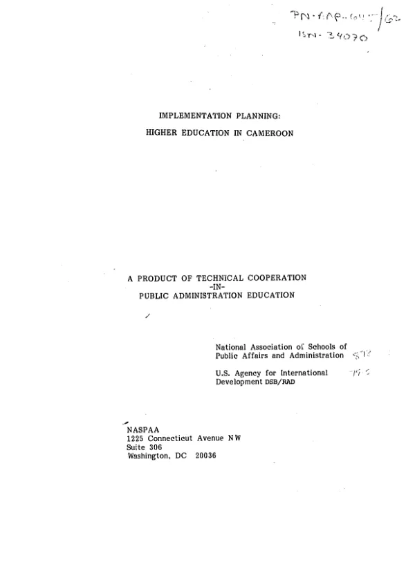 Implementation planning for the higher education project : USAID-Cameroon