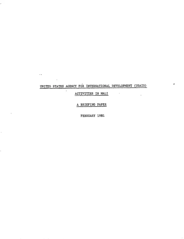 United States Agency for International Development (USAID) activities in Mali : a briefing paper
