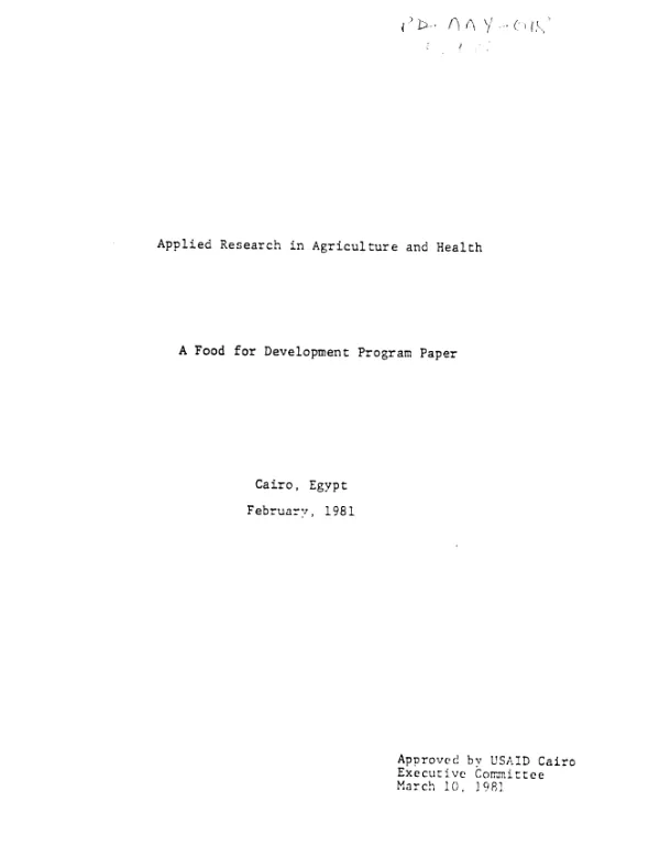 Applied research in agriculture and health : a food for development program paper