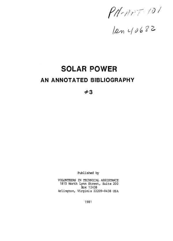 Solar power : an annotated bibliography #3