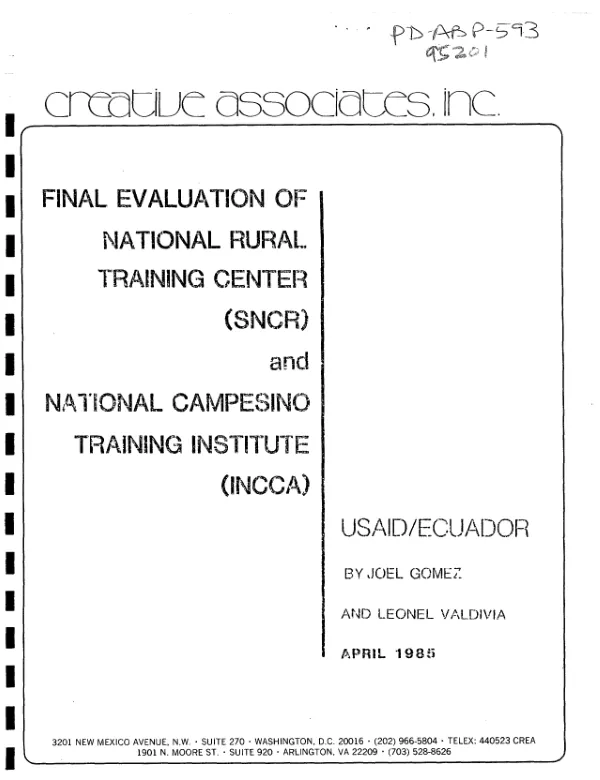 Final evaluation of National Rural Training Center (SNCR) and National Campesino Training Institute (INCCA)