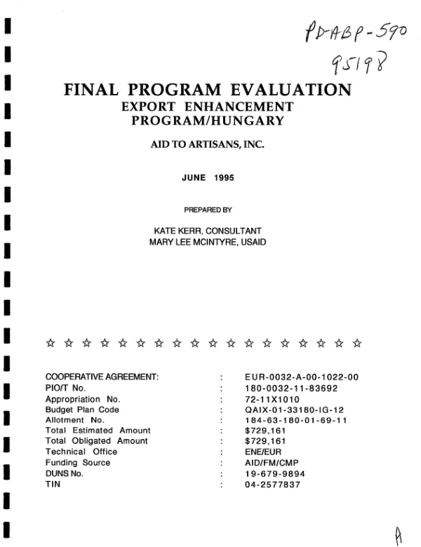 Final program evaluation : export enhancement program/Hungary -- Aid to Artisans, Inc.