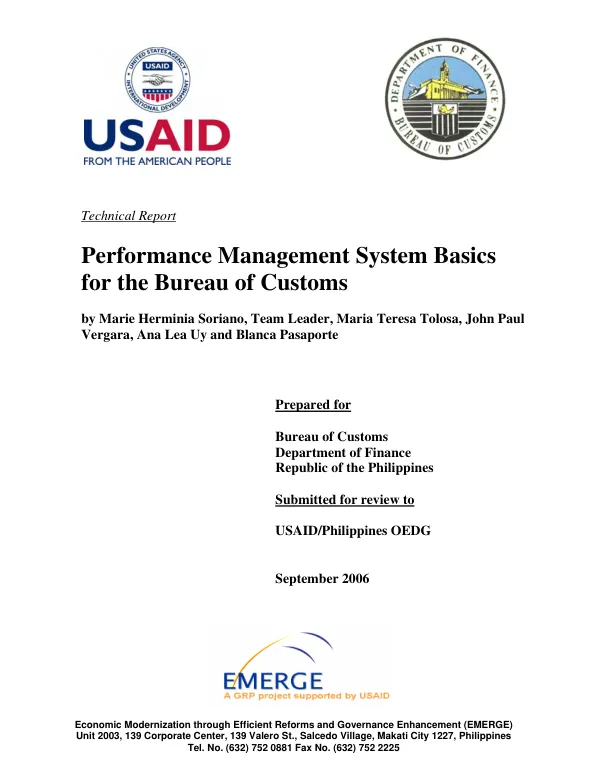Performance management system basics for the Bureau of Customs