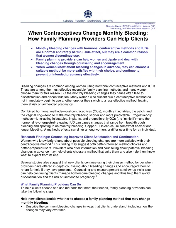 When contraceptives change monthly bleeding : how family planning providers can help clients