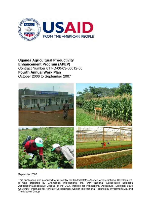 Uganda agricultural productivity enhancement program (APEP) : contract number 617-C-00-03-00012-00 -- fourth annual work plan, October 2006 to September 2007