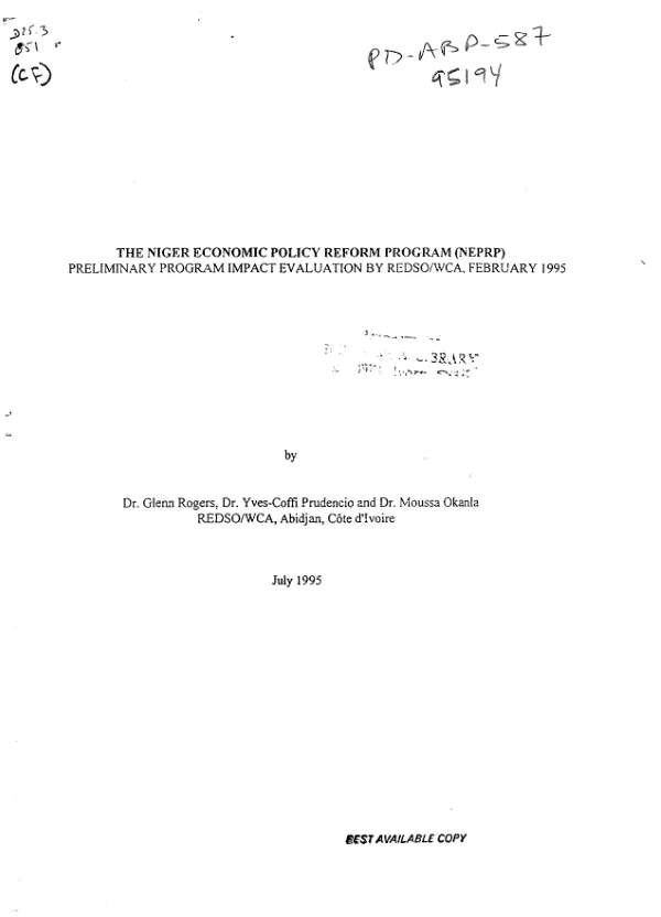 Niger economic policy reform program (NEPRP) : preliminary program impact evaluation