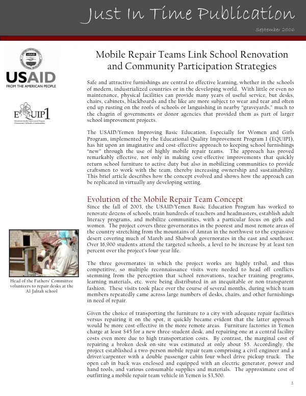 Mobile repair teams link school renovation and community participation strategies