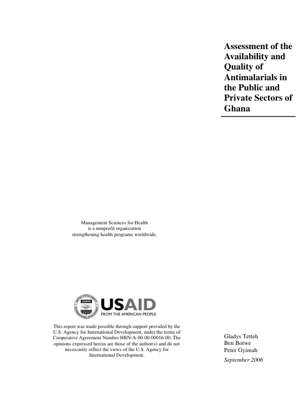Assessment of the availability and quality of antimalarials in the public and private sectors of Ghana