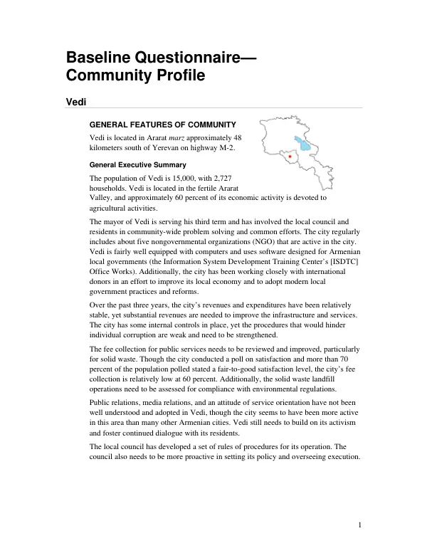 Baseline questionnaire : community profile -- Vedi