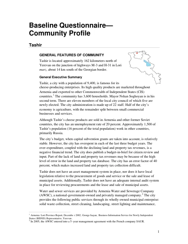 Baseline questionnaire : community profile -- Tashir