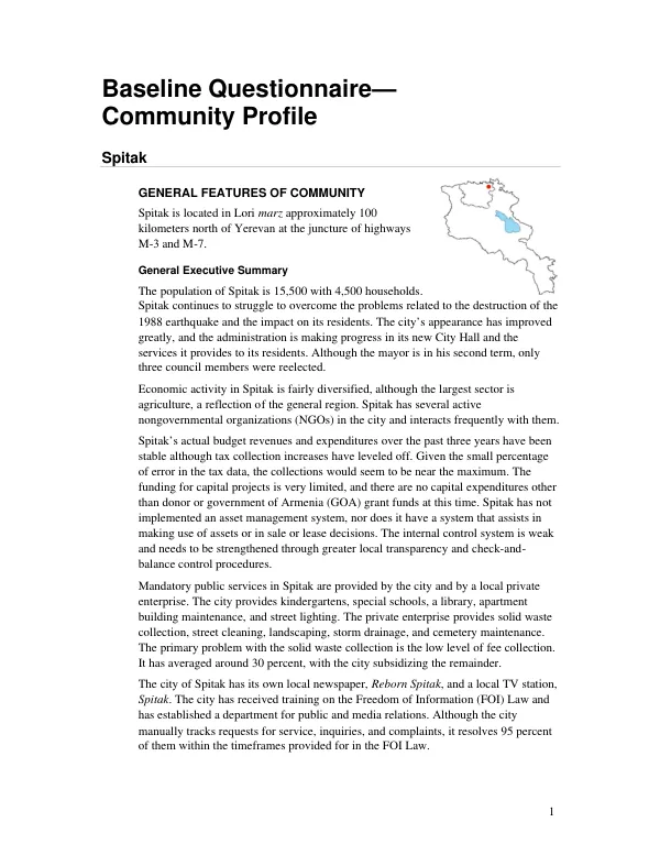 Baseline questionnaire : community profile -- Spitak