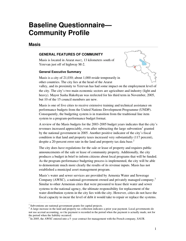 Baseline questionnaire : community profile -- Masis