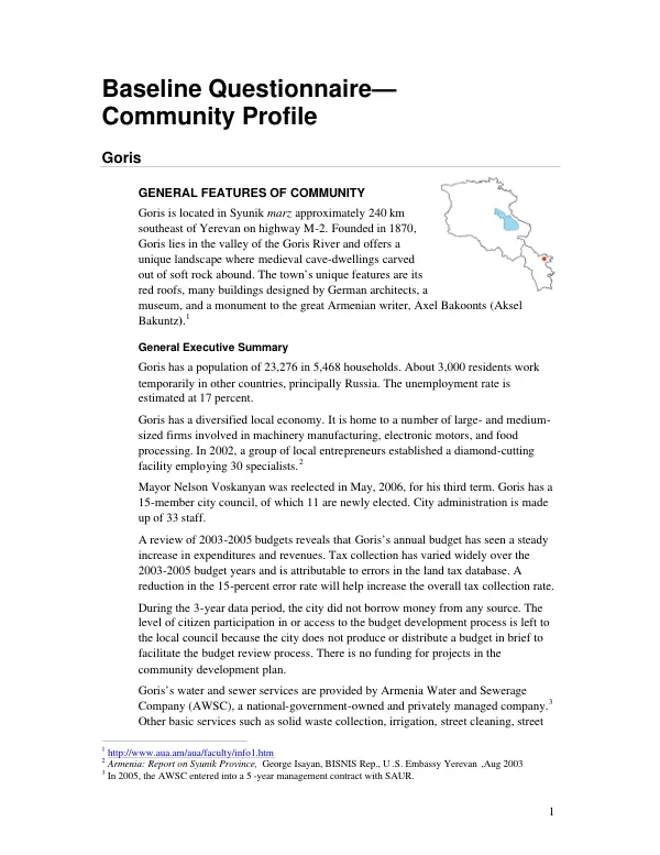 Baseline questionnaire : community profile -- Goris