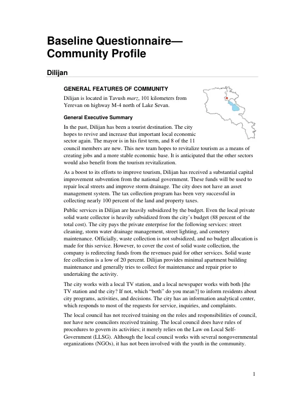 Baseline questionnaire : community profile -- Dilijan