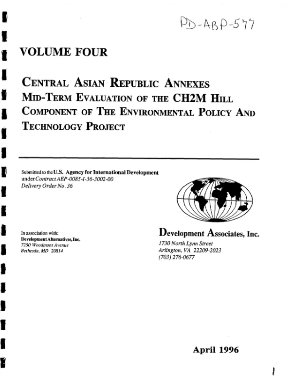 Mid-term evaluation of the CH2M Hill component of the environmental policy and technology project : volume four -- Central Asian Republic [i.e. Republics] annexes