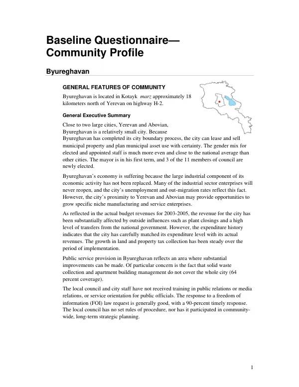 Baseline questionnaire : community profile -- Byureghavan
