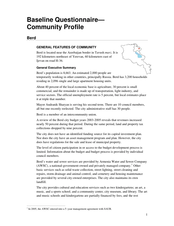 Baseline questionnaire : community profile -- Berd