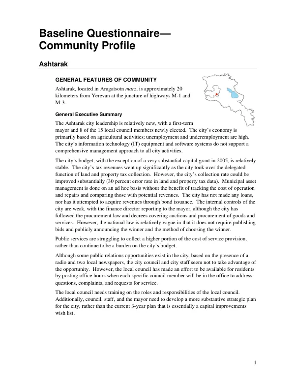 Baseline questionnaire : community profile -- Ashtarak