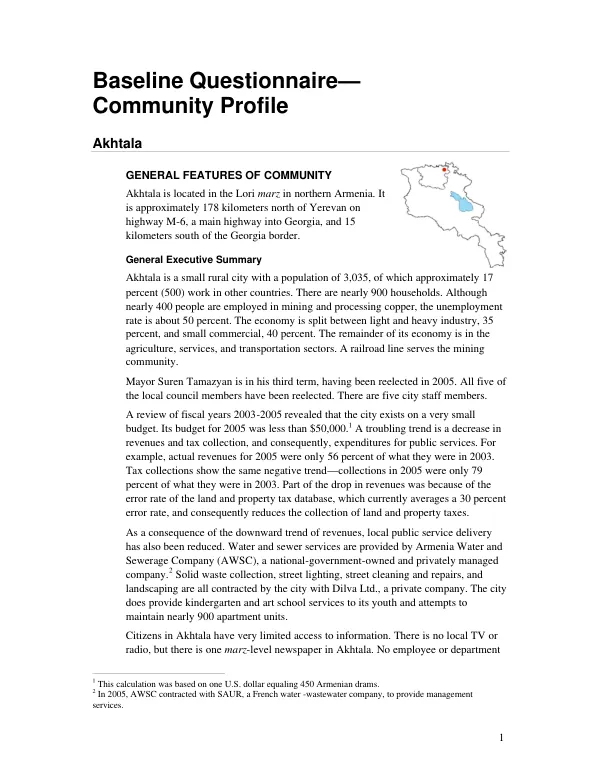 Baseline questionnaire : community profile -- Akhtala