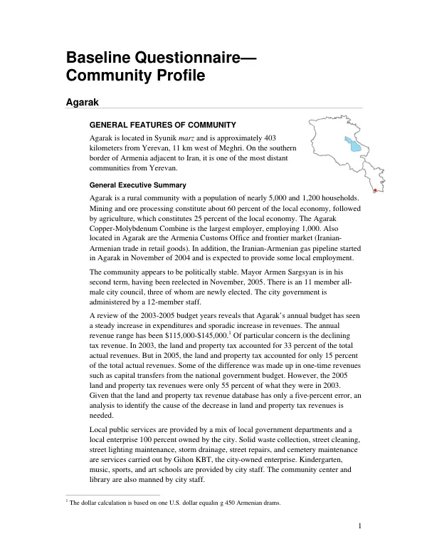 Baseline questionnaire : community profile -- Agarak