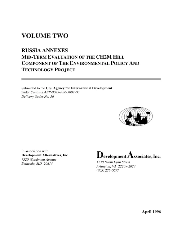Mid-term evaluation of the CH2M Hill component of the environmental policy and technology project : volume two -- Russia annexes