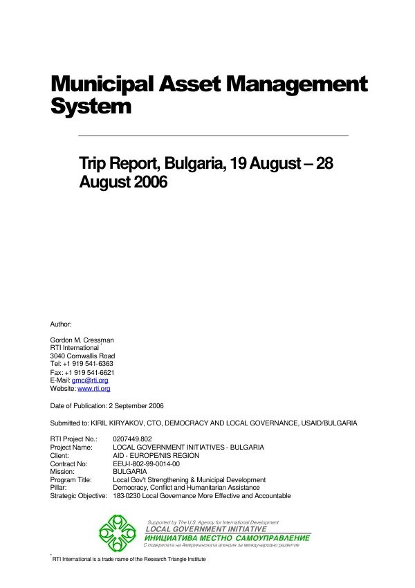 Municipal asset management system : trip report, Bulgaria, 19 August-28 August 2006
