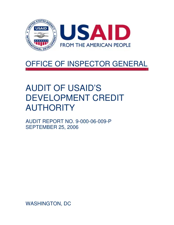 Audit of USAID"s Development Credit Authority