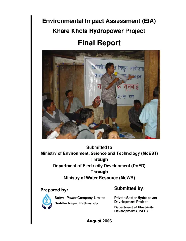 Environmental impact assessment (EIA) : Khare Khola small hydropower project : final report