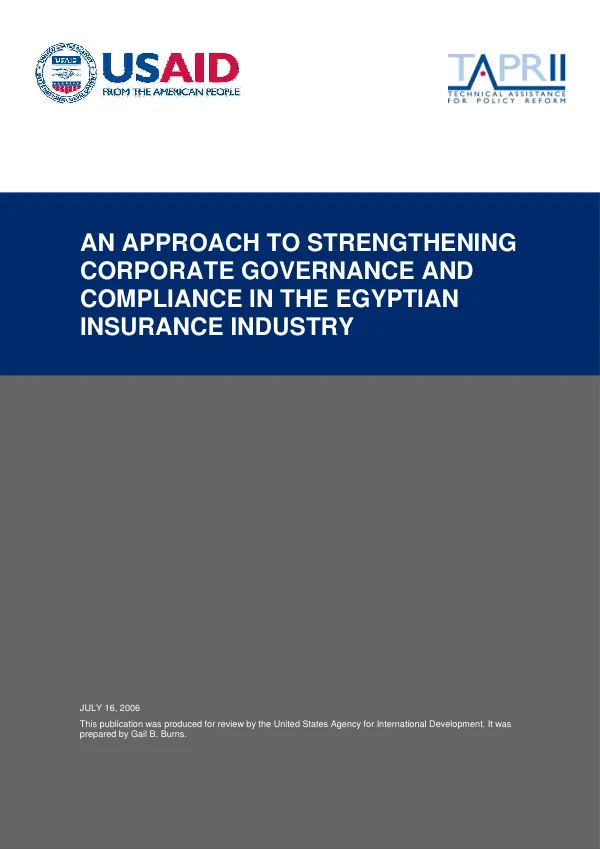 An approach to strengthening corporate governance and compliance in the Eygpotian insurance industry