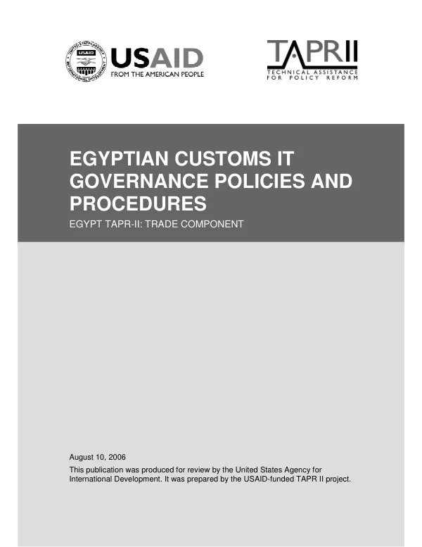 Egyptian customs IT governance policies and procedures : Egypt TAPR-II -- trade component